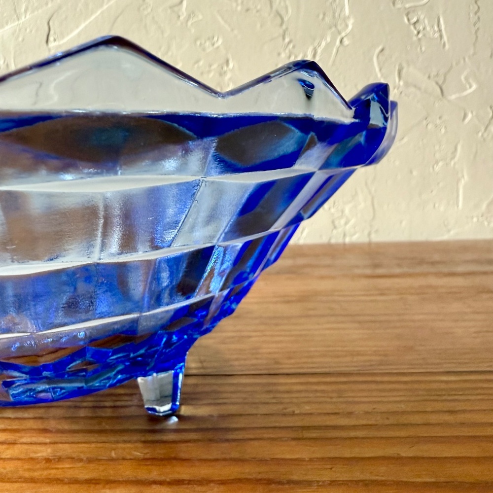 Vintage Indiana Glass Whitehall Blue Glass Bowl | 10" Footed Sawtooth Edge - Picture 4 of 15
